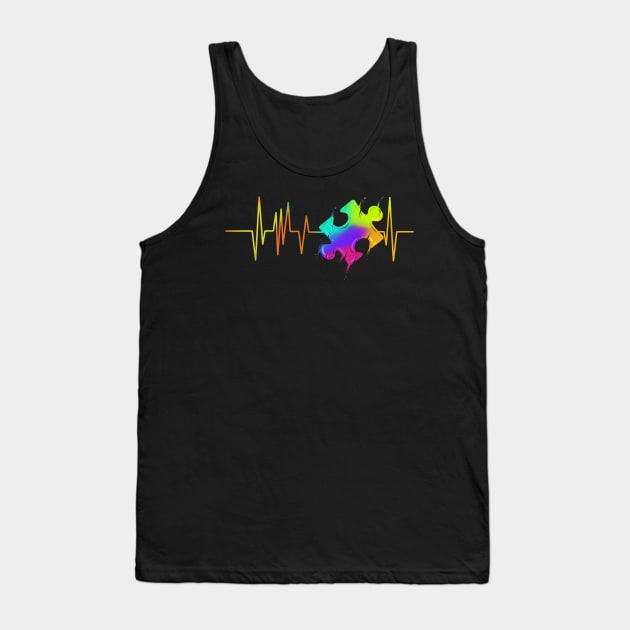 Heartbeat Jigsaw Puzzle Autism Awareness Tank Top by SinBle